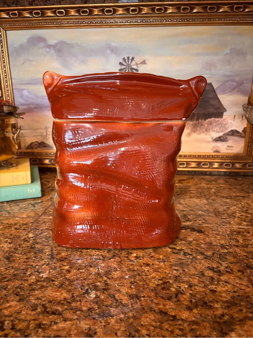 Vintage 1950s American Bisque Sack of Cookies Ceramic Cookie Jar Daisy 9”